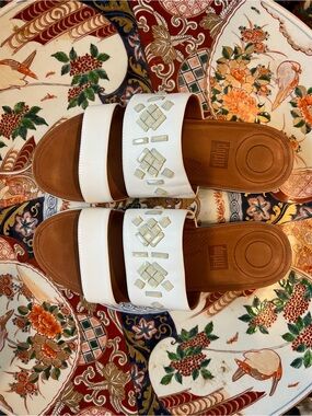 FITFLOP White Embellished Double-Strap Slide Sandals